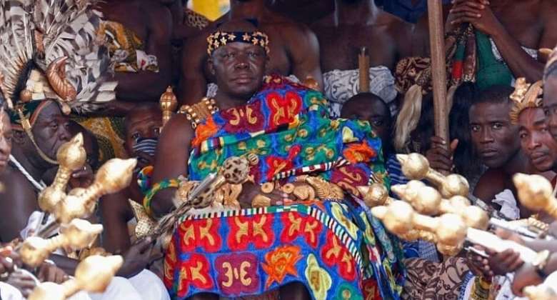 The Asanti king, Otumfuo Osei Tutu II, is seen here in a Kente at a durbar in 2018 — Getty Images