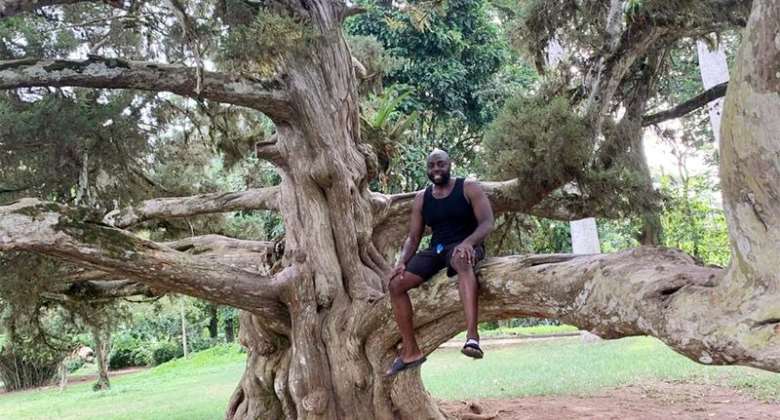 Rashad McCrorey in Aburi Botanical Gardens in West Africa Ghana