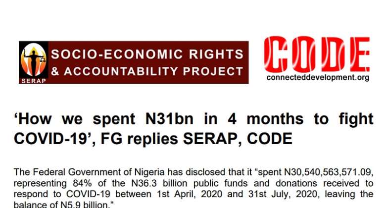 How we spent N31bn in 4 months to fight COVID-19, FG replies SERAP, CODE