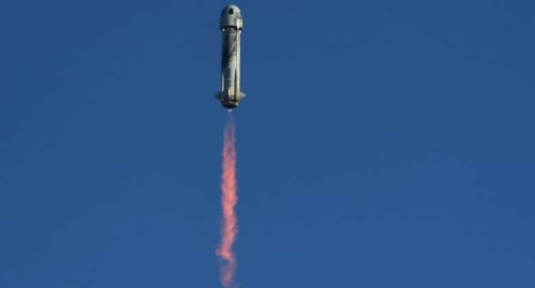 A Blue Origin New Shepard rocket launches from Launch Site One in West Texas north of Van Horn.  By Patrick T. FALLON AFPFile