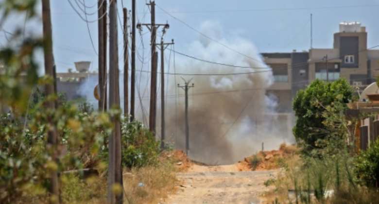 A landmine is exploded during demining operations outh of the Libyan capital Tripoli in 2020.  By Mahmud TURKIA AFP