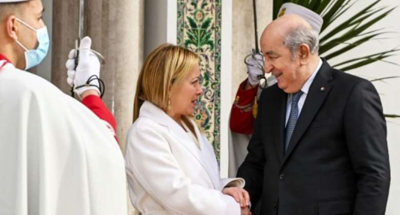 Algerian President Abdelmadjid Tebboune meets Italian Prime Minister Giorgia Meloni  on Monday in Algiers.  By Handout Palazzo Chigi press officeAFP
