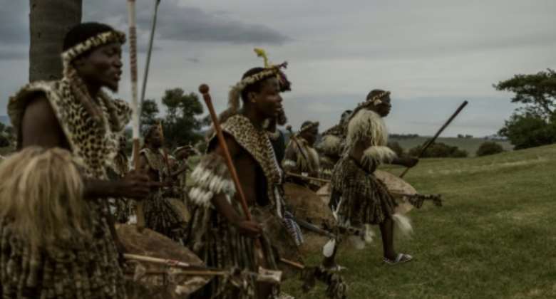 Amabutho, Zulu King regiments at the site of the Battle of Isandlwana on January 22, 1879.  By MARCO LONGARI AFP