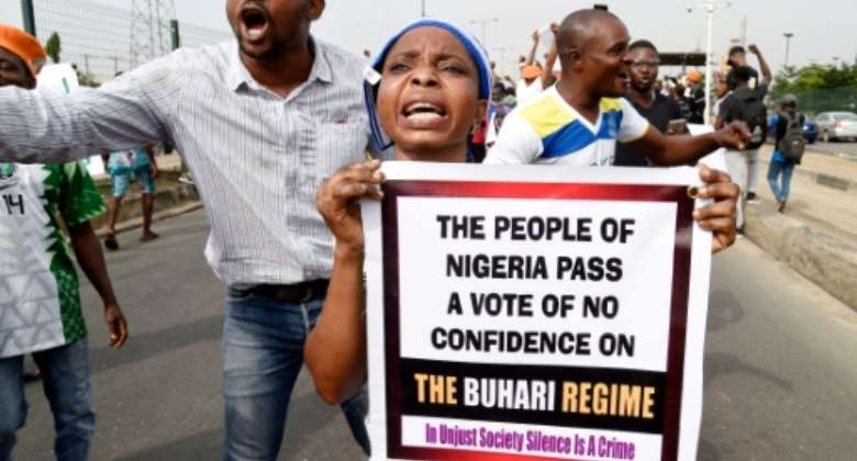 Anger: A protest in Lagos in June 2021 over insecurity and governance under Buhari.  By PIUS UTOMI EKPEI AFP