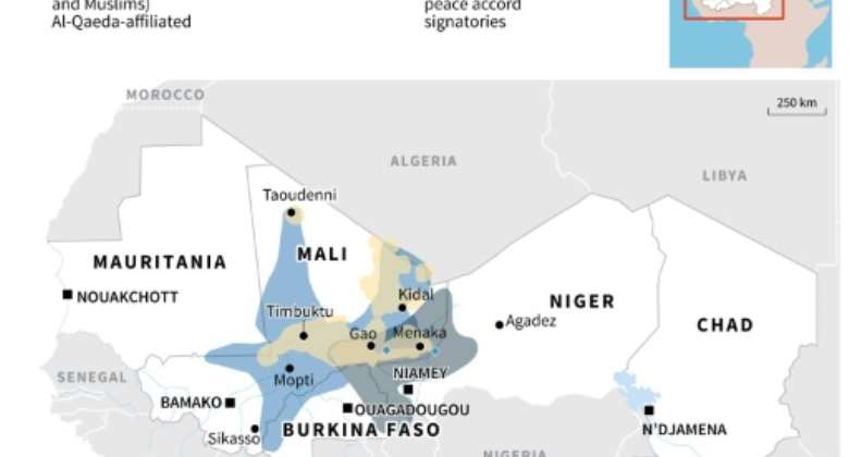 Armed groups' zones of influence in the Sahel.  By  AFP
