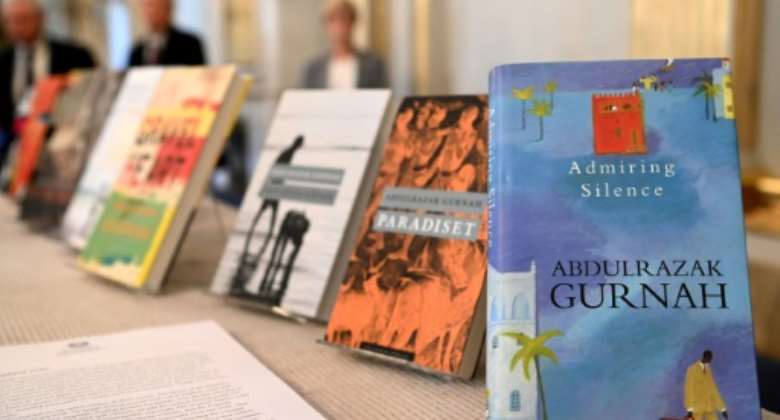 Books written by Abdulrazak Gurnah, who has become the the fifth African to win the Nobel Literature Prize.  By Jonathan NACKSTRAND AFP