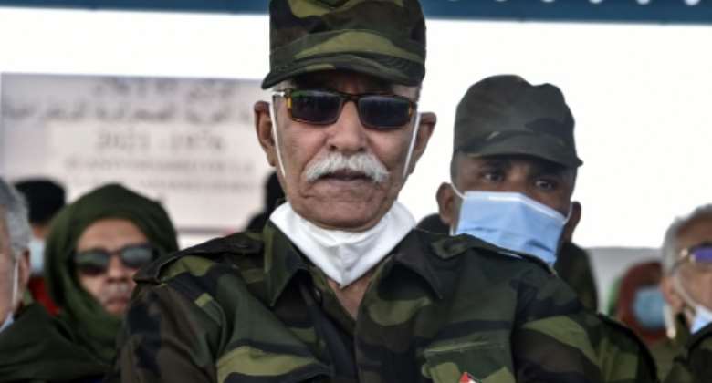 Brahim Ghali, head of the Polisario Front, pictured on February 27, 2021 at a refugee camp on the outskirts of the Algerian city of Tindouf.  By RYAD KRAMDI (AFP/File)