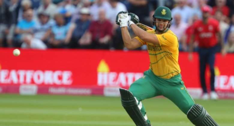 Dashing fifty - South Africa's Rilee Rossouw hits out during the second T20 against England in Cardiff.  By Geoff Caddick AFP