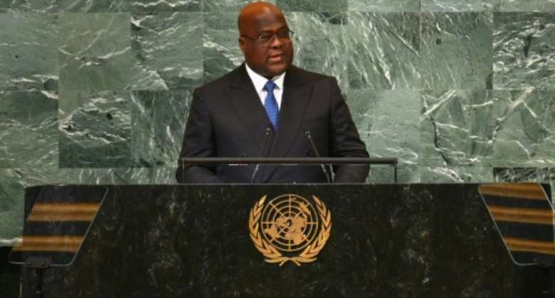 Democratic Republic of Congo President Felix Tshisekedi addresses the UN General Assembly.  By ANGELA WEISS AFP