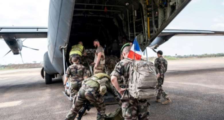 Forty-seven troops from a logistical support unit left Bangui airport aboard a C-130 transporter.  By Barbara Debout AFP