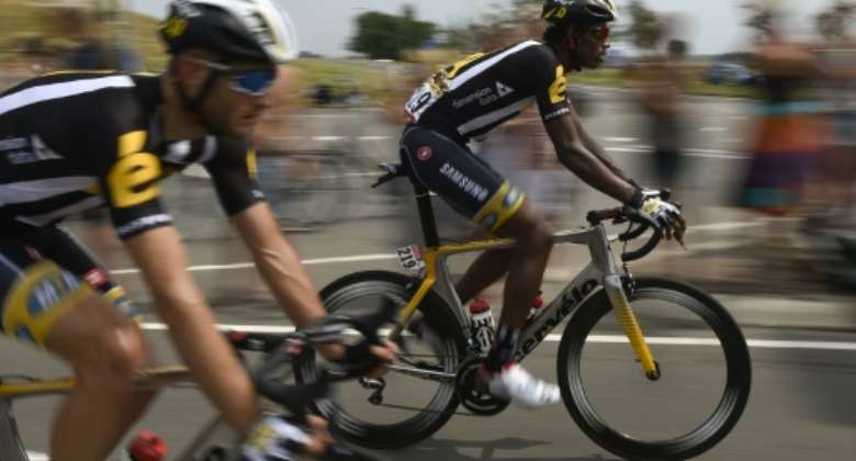 Eritrea's Daniel Teklehaimanot R rides on July 5, 2015 during the Tour de France.  By Eric Feferberg AFPFile