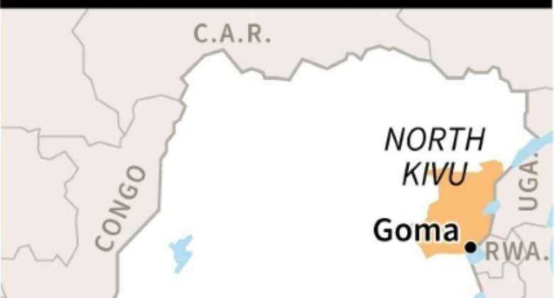 Map of DR Congo locating North Kivu province and its capital Goma.  By  AFP