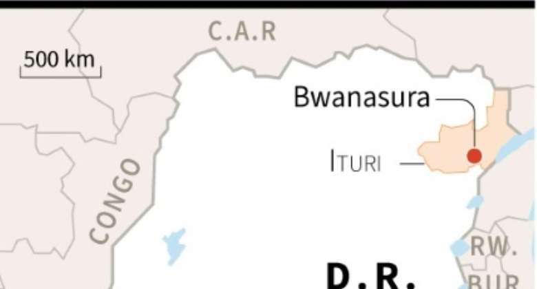 Map of the Democratic Republic of Congo locating Bwanasura and Ituri, the scene of fresh violence.  By  AFP