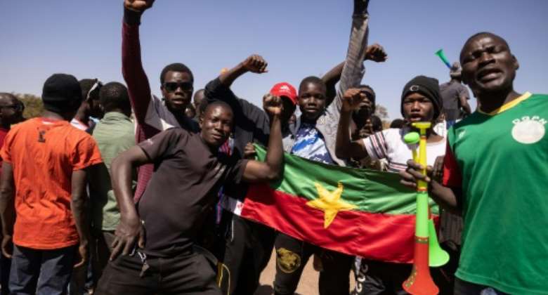 People gathered at Nation Square in Ouagadougou to show support for the junta after Monday's coup.  By OLYMPIA DE MAISMONT AFP