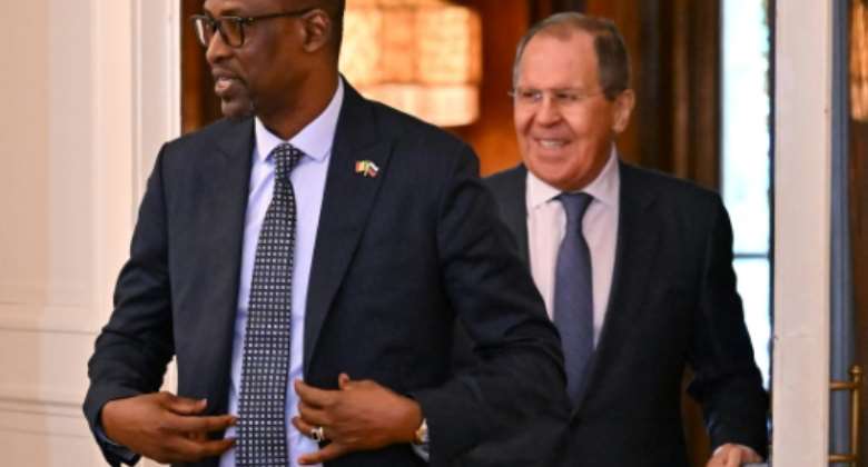 Russian Foreign Minister Sergei Lavrov right and his Malian counterpart Abdoulaye Diop met in Moscow on May 20, 2022.  By Yuri KADOBNOV POOLAFP