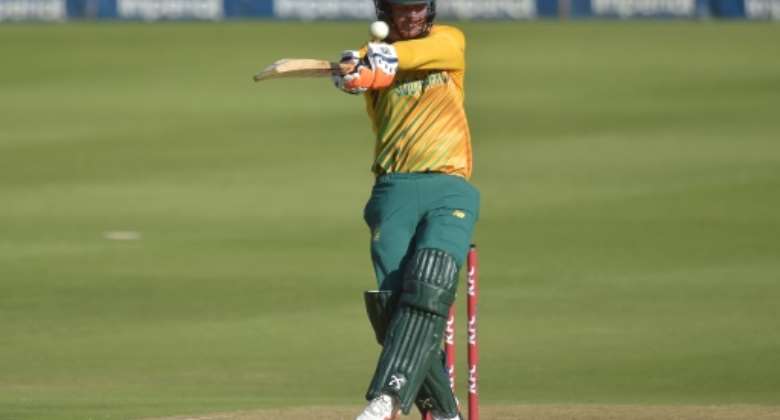South Africa's stand-in captain Heinrich Klaasen hits a six during his 50 in the first Twenty20 against Pakistan at the Wanderers.  By Christiaan Kotze AFP