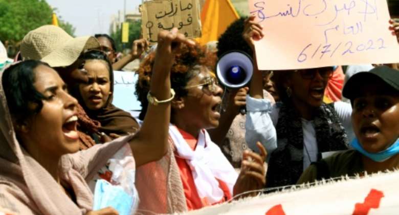 Sudanese women join the ongoing protests against military rule demanding that the soldiers to the barracks.  By - AFP