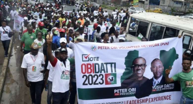 Supporters of Labour Party candidate Peter Obi say he presents an alterantive to the two main Nigerian parties.  By PIUS UTOMI EKPEI AFP