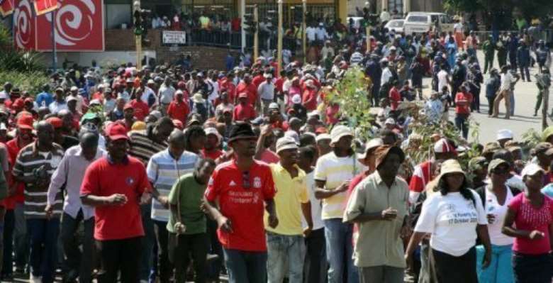 Pro-democracy protesters in Mbabane in 2011.  By Jinty Jackson AFPFile