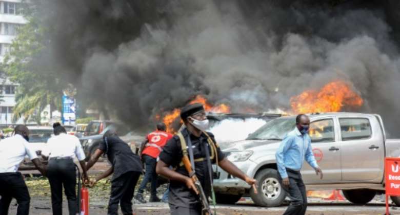 The attacks in the Ugandan capital took place near parliament and the central police station.  By Ivan Kabuye (AFP)