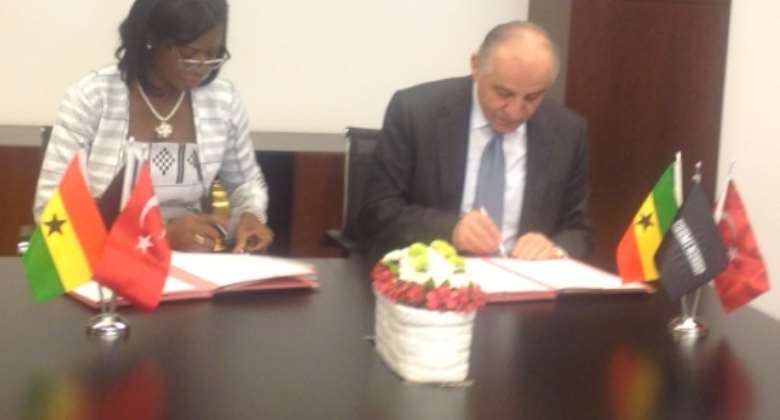 Mrs.Kate Quartey-Papafio and Remzi Gur signing the agreement.