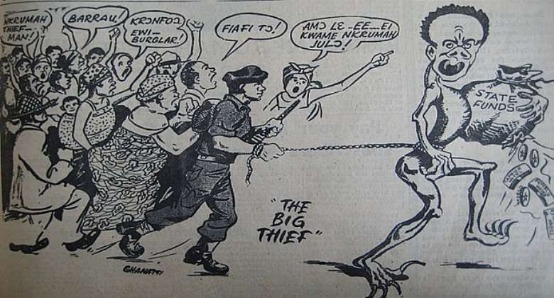 Political cartoon appearing the day after Nkrumah's overthrow