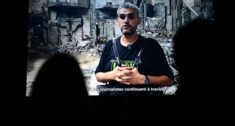Palestinian photographer Mahmoud Abu Hamda was not at the Bayeux ceremony but sent a video message to the event, Saturday 10 October, 2026. -  Guillaume Saligot / AFP