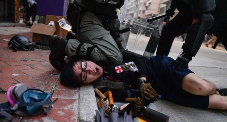 Chinese protester in Hong Kong  shot by Police