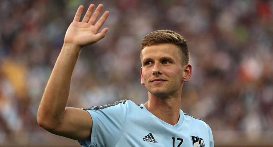 Minnesota United midfielder Collin Martin waves to fans after taking part in a halftime presentation during the team's MLS soccer match against FC Dallas on June 29, 2018, in Minneapolis.Anthony Souffle  Star Tribune via AP