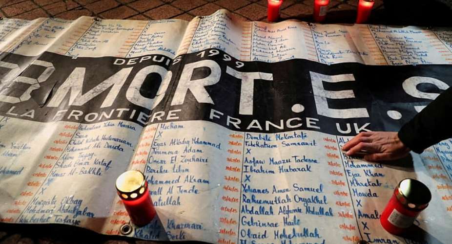 A tribute to the worst mass drowning from a small-boat crossing on record lists the names of people who died crossing the Channel since 1999. - REUTERS - Pascal Rossignol