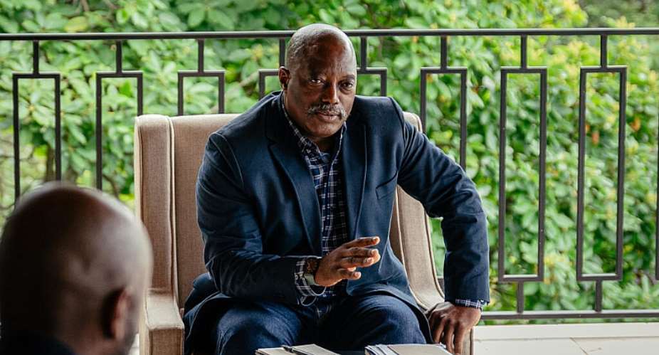 Former President of the Democratic Republic of Congo Joseph Kabila gestures during a meeting with traditional leaders at one of his residences in Goma on May 30, 2025. -  Jospin Mwisha, AFP