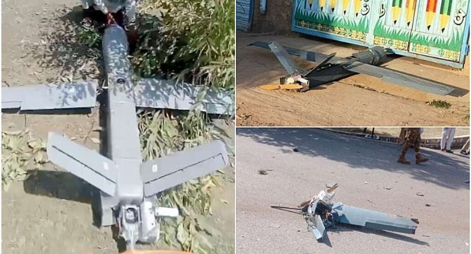 Images of several drones that Pakistani forces said had been launched from Afghanistan and shot down in different parts of Pakistan, including the suburbs of the capital, Islamabad, on February 27, 2026. -  Observers