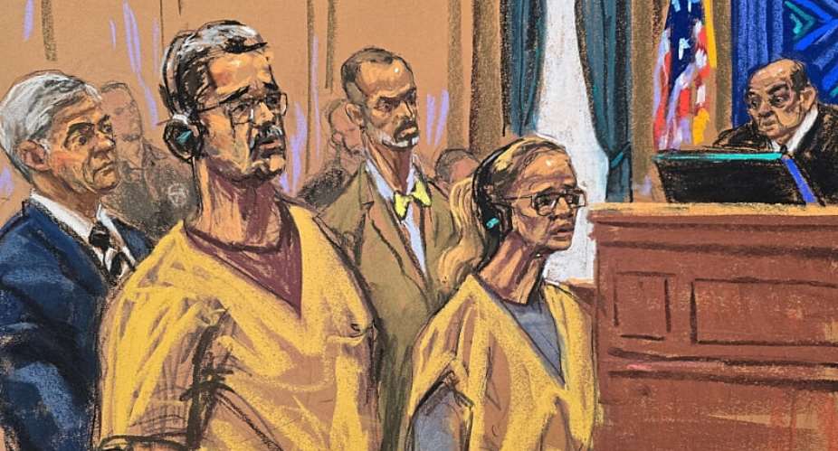 Ousted Venezuelan President Nicolas Maduro and his wife Cilia Flores stand beside lawyers Barry Pollack and Mark Donnelly as Judge Alvin Hellerstein presides at the Daniel Patrick Moynihan United States Courthouse in New York City on October 15, 2026 in this courtroom sketch. -  Jane Rosenberg, Reuters
