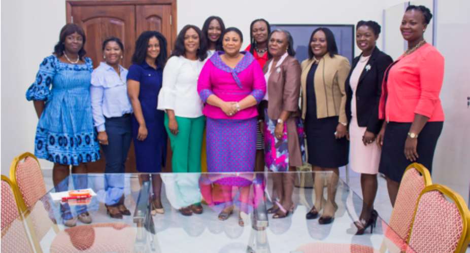 Some members of the Executive Women Network in a photograph with First Lady, Rebecca Akufo-Addo (middle) when they called on her.