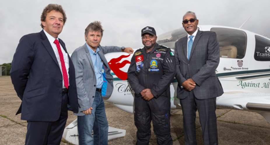 From left to right: Mario Fulgoni - CEO of Air Djibouti, Bruce Dickinson – Chairman of Cardiff Aviation, Ademilola Lola Odujinrin – Pilot, Aboubaker Omar Hadi – Chairman of Air Djibouti