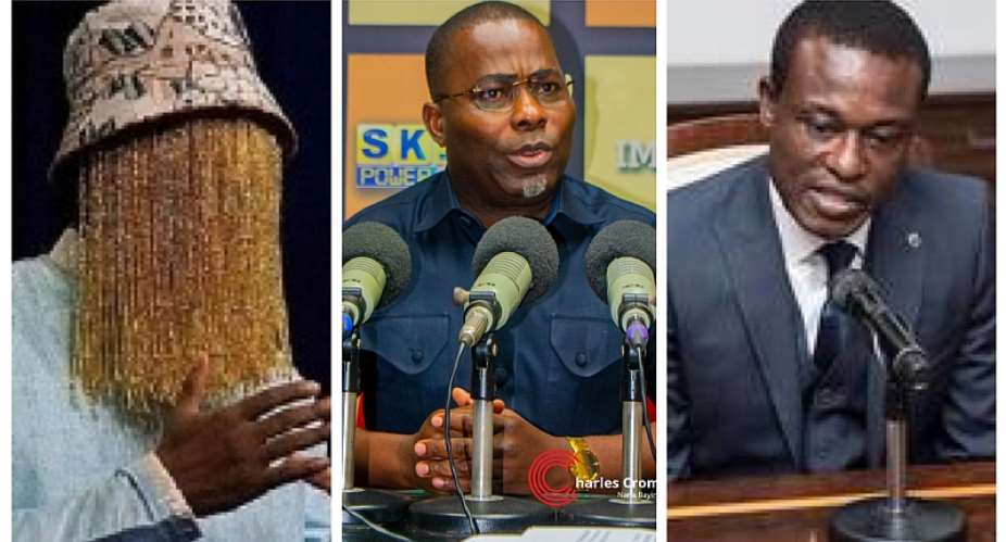 From left to right: investigative journalist Anas Aremeyaw Anas, former IMCIM secretary Charles Bissue, and Special Prosecutor Lawyer Kissi Agyebeng
