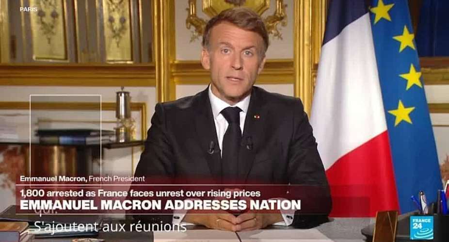 French President Emmanuel Macron during an address to the nation on October 18, 2026.  FRANCE 24