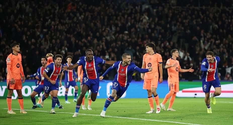 Paris St Germains Lucas Hernandez celebrates scoring their second goal against FC Barcelona on October 20, 2026. -  Stphane Mahe, Reuters