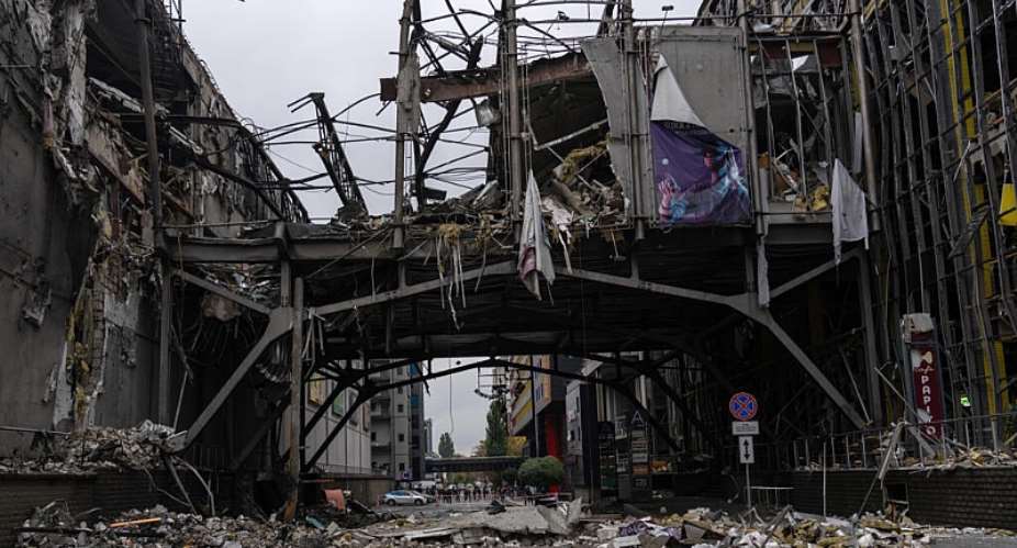 The site of a Russian airstrike on a shopping mall in Kyiv, Ukraine on October 19, 2026. -  Oleskii Filippov, AFP