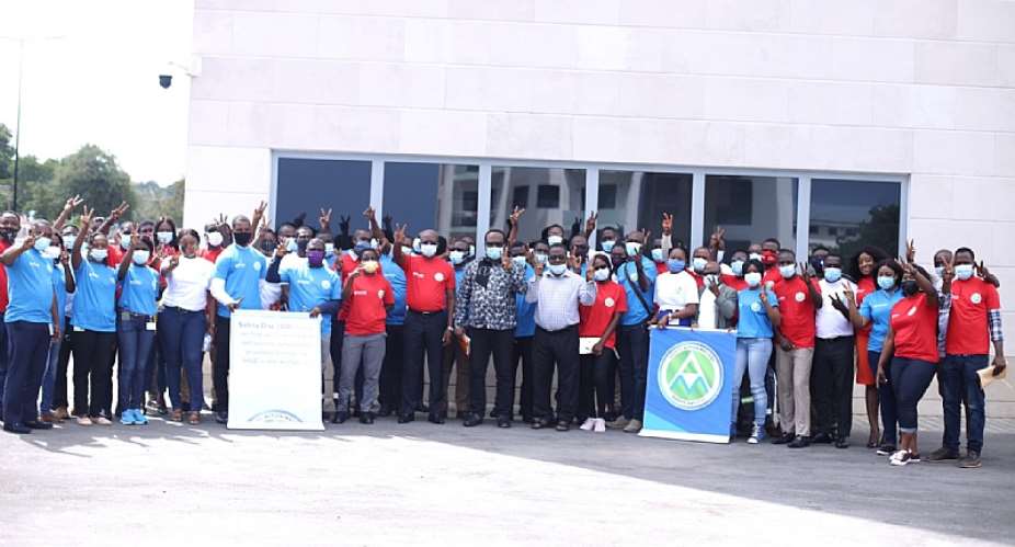 A group picture of Vivo Energy Ghana employees after the Safety Day Celebration