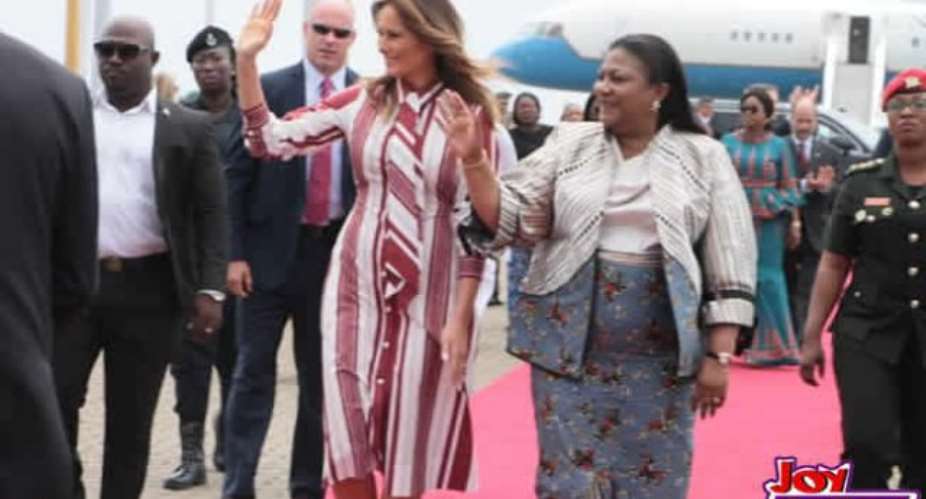 Mrs Trump was met at the airport by Ghana's first lady