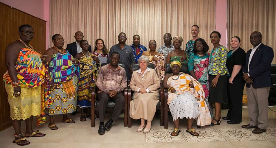 U.S. Ambassador to Ghana Stephanie S. Sullivan in a group photo with Government of Ghana and international partners after the launch of the new Joint Strategy for Achieving HIVAIDS Epidemic Control for the Western Region in Sekondi on Tuesday, October 1, 2019.