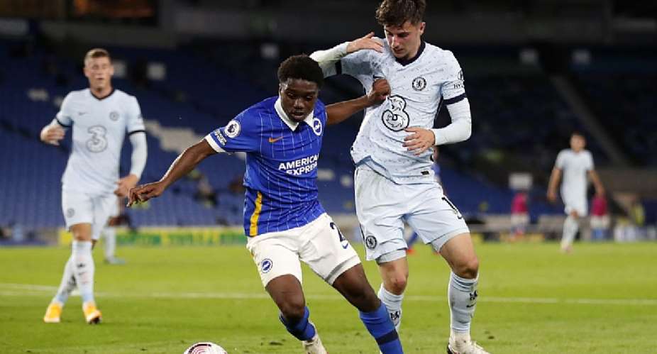 Tariq Lamptey on the ball in action for Brighton against Chelsea