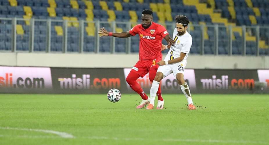 Joseph Attamah Lawerh on the ball in action against Ankaragc today. Photo creditKayserispor