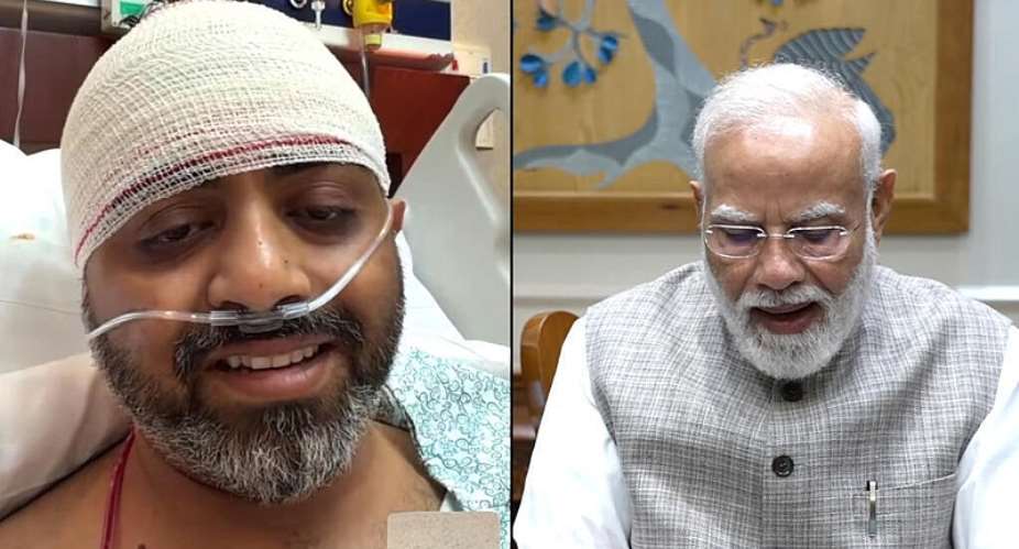 This screengrab from Narendra Modi YouTube Channel shows Indian Prime Minister Narendra Modi speaking with Flydubai pilot Captain Smit Machchhar on October 2, 2026. -  Narendra Modi YouTube Channel via AP