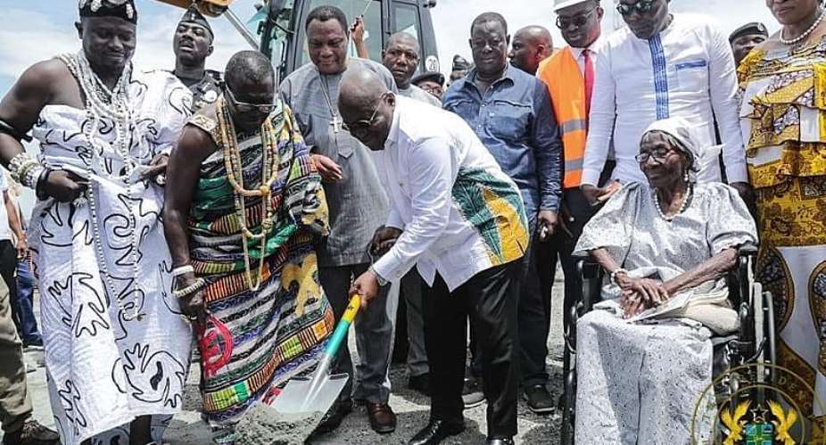 President Akufo-Addo cutting sod for commencement of the project.