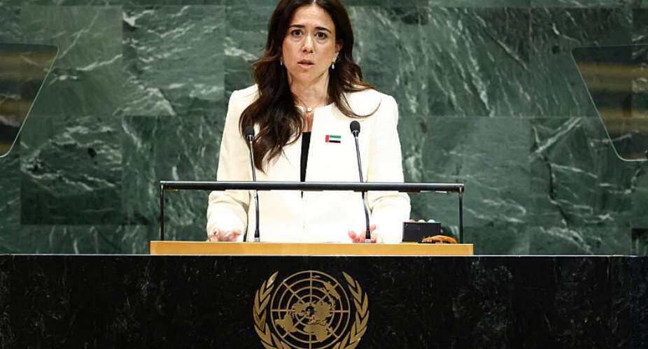 The United Arab Emirates Assistant Minister for Political Affairs and Foreign Ministers Envoy Lana Nusseibeh addresses the United Nations General Assembly at UN headquarters in New York City on September 27, 2025. -  Charly Triballeau, AFP