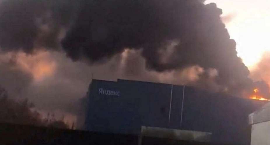 Smoke billows from Yandexs Sasovo hub following a Ukrainian strike on Thursday - Credit: Reuters