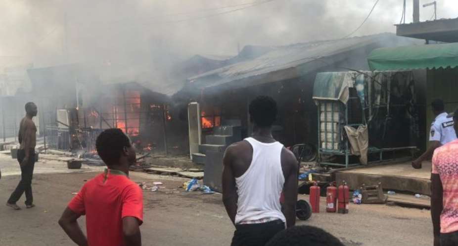 Fire Guts Container Shops At Odorkor