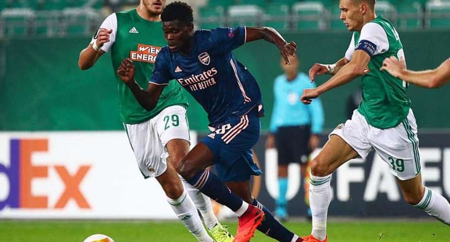 Thomas Partey in action for Arsenal against Rapid Vienna on Thursday night